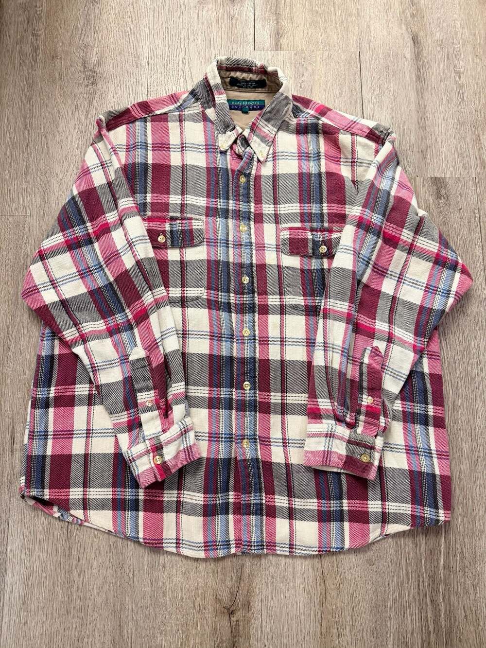 Claybrooke Outdoors Vintage Men's Plaid Flannel Button-Down Shirt size L